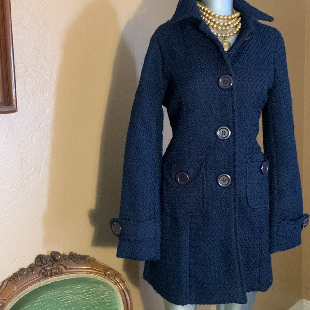NWT POETRY Navy Blue Tweed Coat.  Sz M - Picture 4 of 7